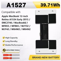 PowerHub A1527 7.55V 39.71Wh 5263mAh Laptop Battery For Apple MacBook 12 A1534 Early 2015 MacBook8,1 A1705 MF855 MJY32