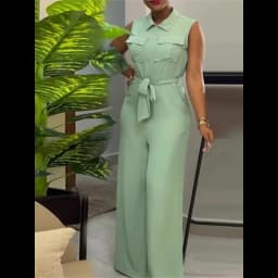 2024 Spring Summer Sleeveless Wide Leg Jumpsuit Women Turn-down Neck Pocket Front Zipper Fly Street One Piece Suit Playsuits