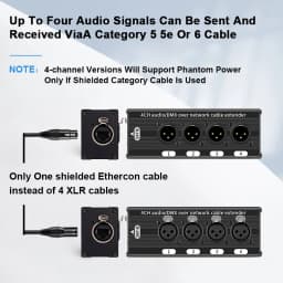 RJ45 CAT5 to 4 Channel 3Pin XLR/DMX Audio Extender DMX512 Network Signal Gilding Extender For Live Stage, Audio Recording Studio