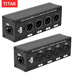 RJ45 CAT5 to 4 Channel 3Pin XLR/DMX Audio Extender DMX512 Network Signal Gilding Extender For Live Stage, Audio Recording Studio