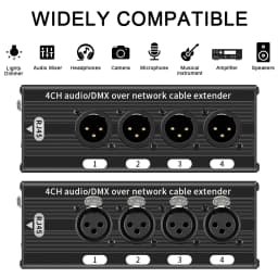RJ45 CAT5 to 4 Channel 3Pin XLR/DMX Audio Extender DMX512 Network Signal Gilding Extender For Live Stage, Audio Recording Studio