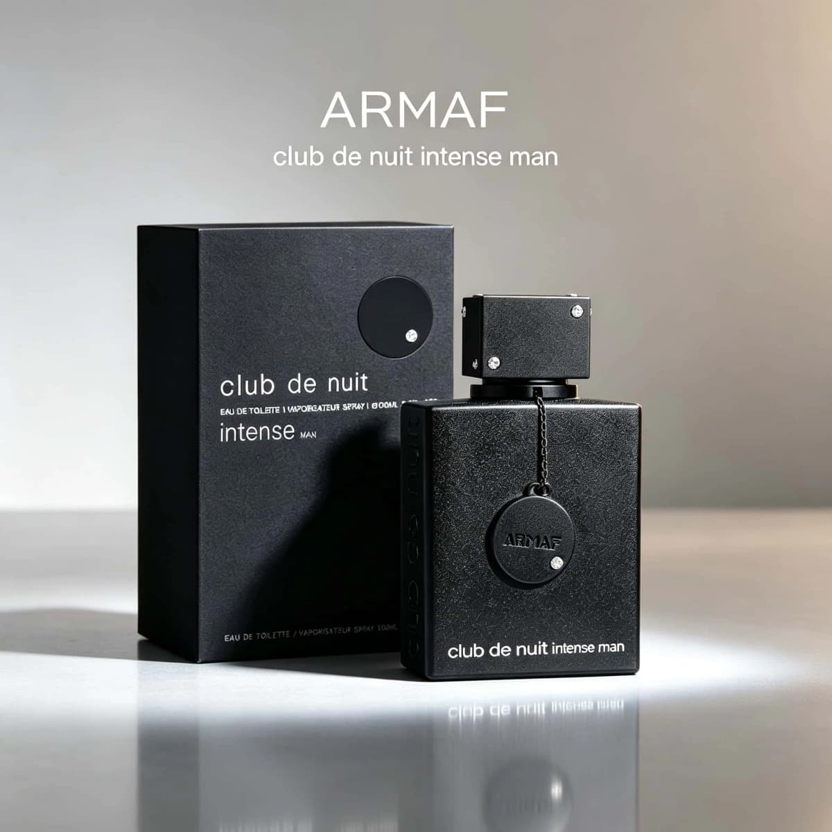Armaf Club De Nuit Intense Man Eau De Toilette 100ml For Men, Luxury Matte Black Grain Square Perfume Bottle With Decorative Chain Medallion, Matching Black Packaging Box, Rich Woody Fruity Musk Scent For Night Event & Gifting