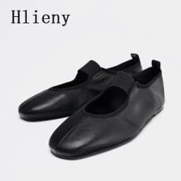 Hlieny Fashion Soft Leather Square Toe Women Ballet Flats Spring Autumn Comfortable Walking Lazy Loafers Casual Girls Dance Shoe