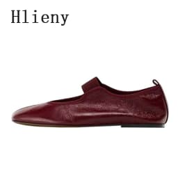 Hlieny Fashion Soft Leather Square Toe Women Ballet Flats Spring Autumn Comfortable Walking Lazy Loafers Casual Girls Dance Shoe