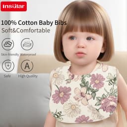 INSULAR Cotton Baby Bibs Reusable Saliva Towel Good Absorption Soft 100% Cotton Gauze Cartoon Print Adjustable Baby Feeding Bibs