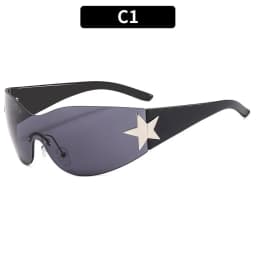 New Y2K Rimless Punk Sunglasses Goggle Women Men Luxury Brand Wrap Around Sun Glasses Five Star Eyewear Sports One Piece Shades