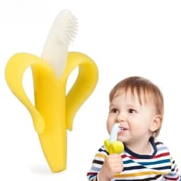 Banana Baby Teether Toy Silicone Training Toothbrush, BPA-Free Infant Gum Massager, Toddler Chew Teething Soother