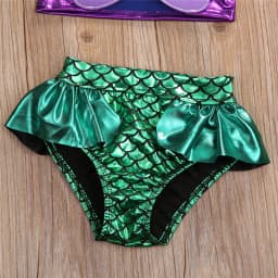 VISgogo 3Pcs Girls Mermaid Bikini Set Lace Up 3D Swimsuits Triangle Briefs Bowknot Elastic Headband Summer Swimwear Suit