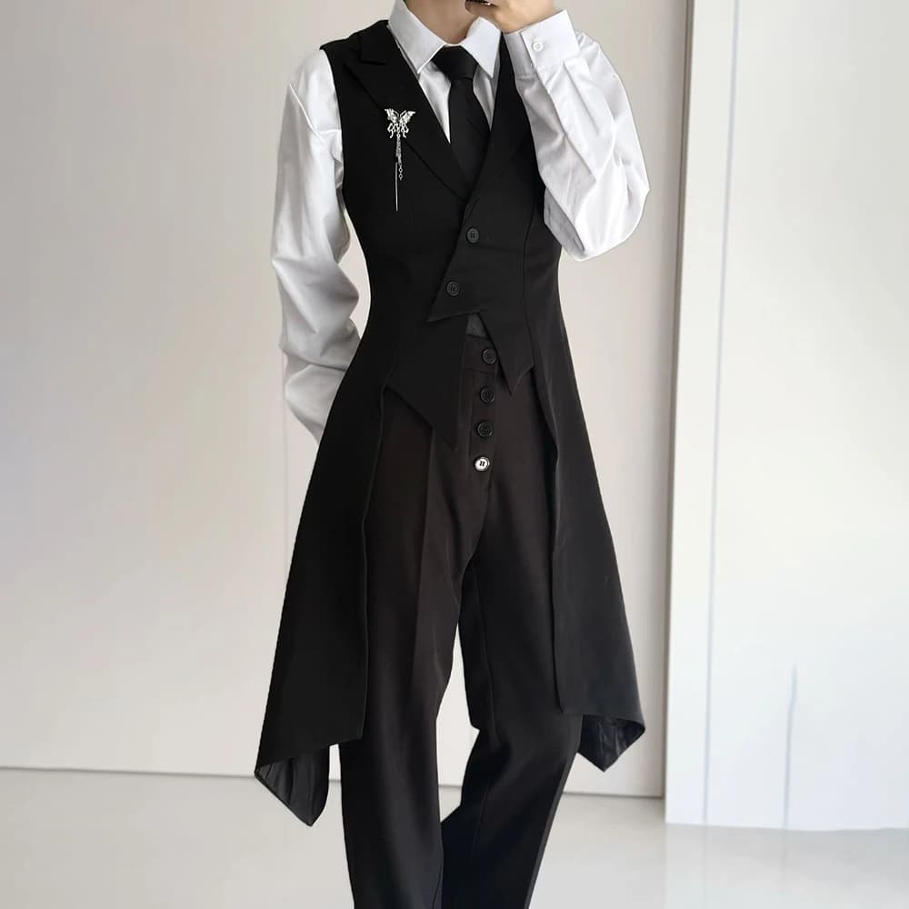 Mens British Swallowtail Slim Fit Mid Length Vest Streetwear Fashion Formal Stage Casual Suit Jacket Men'S Clothing 2026 New