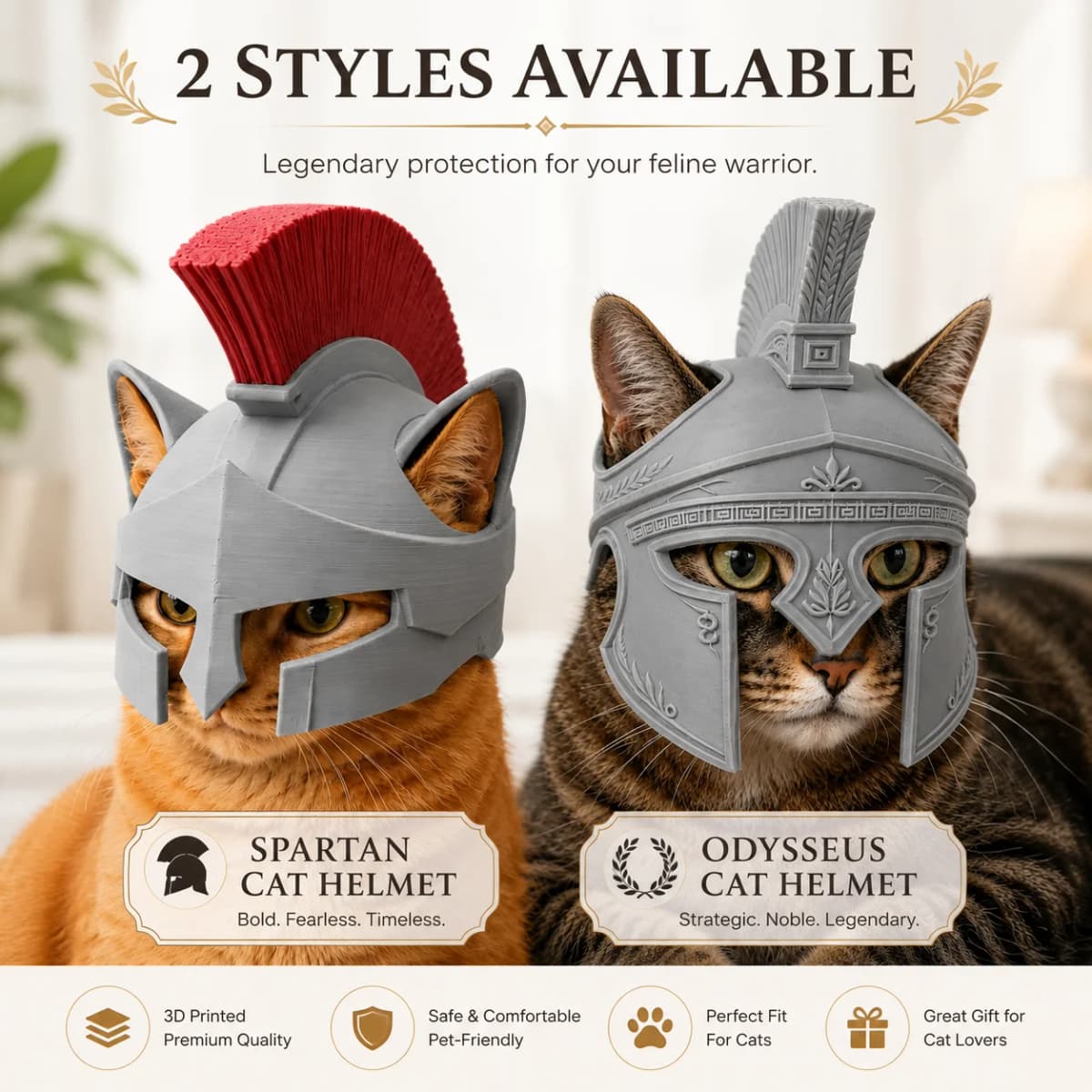 3D Printed Odysseus Spartan Cat Helmet Ancient Greek Warrior Pet Costume Cosplay Headgear Photo Prop Model Accessory Gift