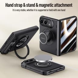 Luxury 360 Rotating Magnetic Stand Hand Strap Case for iPhone Duo 18 Duo Fold Wide Shockproof for Magsafe Film-Integrated Cover