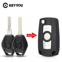 KEYYOU Replacement Car Key Fob For BMW 1 3 5 6 7 Series X3 X5 Z3 Z4 3 Button Modified Flip Key Remote Fob HU92/HU58 Blade