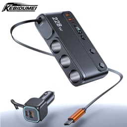 9in1 12V/24V Cigarette Lighter Splitter 228W USB Car Charger Adapter QC3.0 PD45W Cable with LED Voltage Display Car Accessories