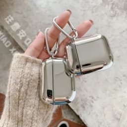 Suitable For Apple AirPods 1 2 3 4 Pro 3 2 Earphone Cover Protective Case Electroplated Mirror Simplicity Silver Case With Hook