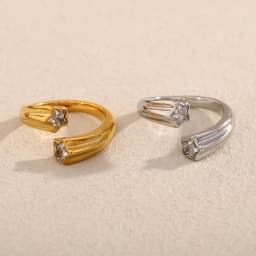 MamacitaSlay Creative 316L Stainless Steel Star Zircon Open End Ring Party Waterproof Jewelry Women's Ring High Quality Gift
