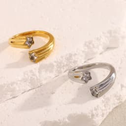 MamacitaSlay Creative 316L Stainless Steel Star Zircon Open End Ring Party Waterproof Jewelry Women's Ring High Quality Gift