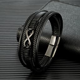 MKENDN Classic Men Infinity Bracelet Woven Multilayer Braided Leather Bracelets For Women Black Stainless Steel Jewelry Gifts