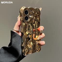 Glossy Wrinkle Plating Wave Border Case for iPhone 16 15 17 Pro Max Air Plus 11 12 13 14 Meteorite Pattern Soft Silicone Cover