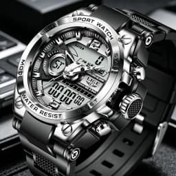 LIGE Men Sport Watch 50M Waterproof Dual Display Analog Digital Watch LED Backlight Chronograph Quartz Wristwatch Gift Box Set