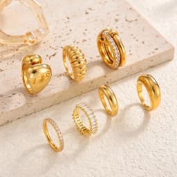 Ingemark Luxury Stainless Steel 18K PVD Gold Plated Rings for Women Shiny Zircon Stackable Open Rings Waterproof Jewelry Gifts