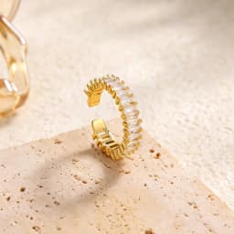 Ingemark Luxury Stainless Steel 18K PVD Gold Plated Rings for Women Shiny Zircon Stackable Open Rings Waterproof Jewelry Gifts