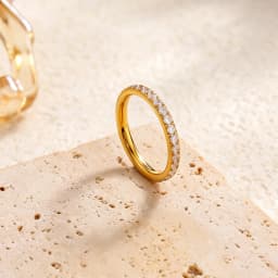 Ingemark Luxury Stainless Steel 18K PVD Gold Plated Rings for Women Shiny Zircon Stackable Open Rings Waterproof Jewelry Gifts