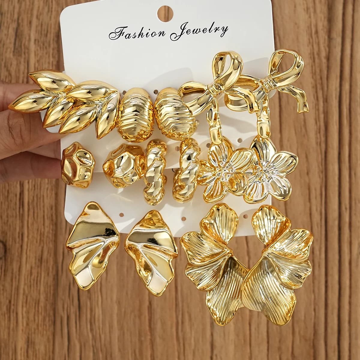 8 Pairs Gold Color Exaggerated Earrings Set For Women Fashion Bow Flower Leaf Stud Hoop Earrings Party Daily Wear Jewelry Gifts