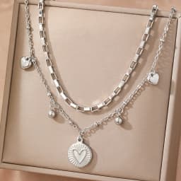 woiwoi Stainless Steel Necklace Luxury Exquisite Peach Heart Double Layer Bone Chain Ladies Jewelry Birthday Anniversary Gift