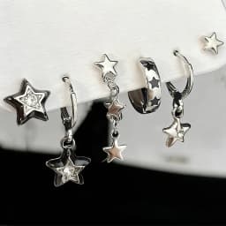 6Pcs Y2K Star Earrings Set For Women Fashion Goth Crystal Dangle Hoop Earrings Trendy Party Daily Wear Jewelry Birthday Gift New