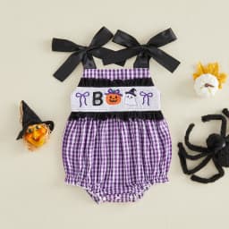 Citgeett Summer Halloween Infant Baby Girl Plaid Romper Embroidery Tie up Bow Sleeveless Jumpsuit Clothes