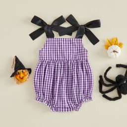 Citgeett Summer Halloween Infant Baby Girl Plaid Romper Embroidery Tie up Bow Sleeveless Jumpsuit Clothes