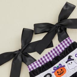Citgeett Summer Halloween Infant Baby Girl Plaid Romper Embroidery Tie up Bow Sleeveless Jumpsuit Clothes
