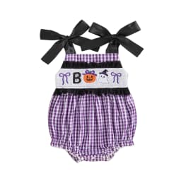 Citgeett Summer Halloween Infant Baby Girl Plaid Romper Embroidery Tie up Bow Sleeveless Jumpsuit Clothes