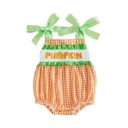 Citgeett Summer Halloween Infant Baby Girl Plaid Romper Embroidery Tie up Bow Sleeveless Jumpsuit Clothes