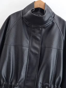 TFAFXY Women Leather Jacket Black Long Sleeve Zippers Pocket Stand Collar Female Coat 2026 Spring Autumn Lady New Outwear Y2K