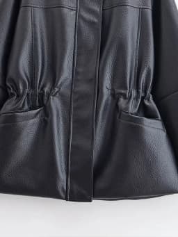 TFAFXY Women Leather Jacket Black Long Sleeve Zippers Pocket Stand Collar Female Coat 2026 Spring Autumn Lady New Outwear Y2K