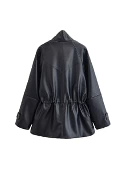 TFAFXY Women Leather Jacket Black Long Sleeve Zippers Pocket Stand Collar Female Coat 2026 Spring Autumn Lady New Outwear Y2K