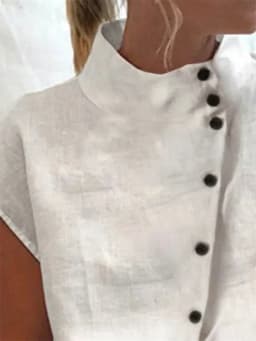 Elegant Cotton Linen Stand Neck Shirt Female 2026 Summer Simple Style Single Breasted Cardigan Tops Women's Casual Loose Blouse