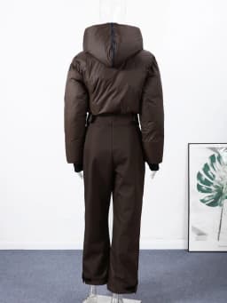 Fashion Hooded Women's Skiwear Jumpsuits Stand Collar Zipper Long Sleeve High Waist Cotton Jumpsuit 2026 Winter Warm Romper