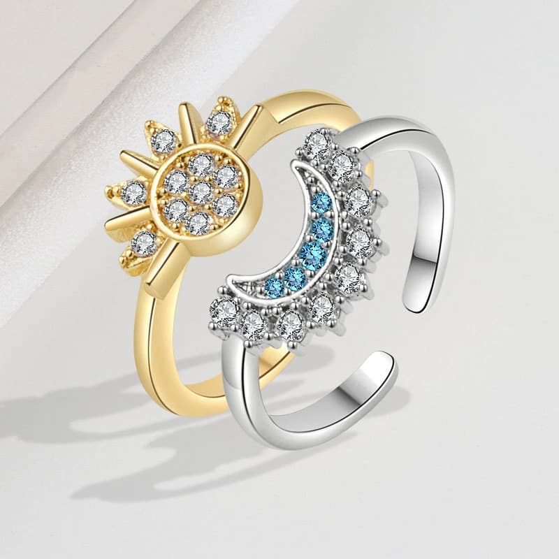 YILUOCD Sparkling Sun and Moon Adjustable Couple Rings CZ Open Promise Ring 2024 New Style Stackable Engagement Jewelry Day Gift