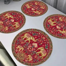 VIKAMA 4PC Indian style Golden Elephant Meal Mat Golden Elephant Flower Table Restaurant Theme Party Decoration