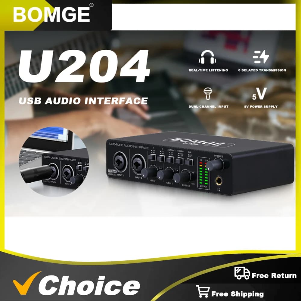 BOMGE U204 USB Audio Interface for Mac 32Bit/192kHz Podcasting Streaming for Vocalist Producer with 48V Phantom