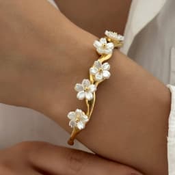 Exquisite Stainless Steel Cuff Bracelets For Women Gold Plated Evil Eye Zircon Wavy Shell Flower Open Bangle Waterproof Jewelry
