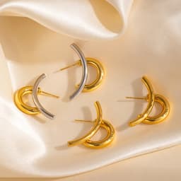 ANENJERY 316L Stainless Steel Heart Geometry Lines Bowknot Pearl Earrings For Women Luxury Vintage French Jewelry Gift Wholesale