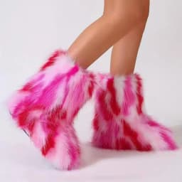 New Winter Shoes Women's Fashion Fluffy Faux Fur Boots Ladies Plush Warm Snow Boots Luxury Footwear Girls Furry Fur Booties36-45