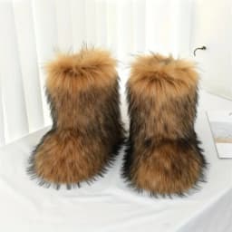 New Winter Shoes Women's Fashion Fluffy Faux Fur Boots Ladies Plush Warm Snow Boots Luxury Footwear Girls Furry Fur Booties36-45