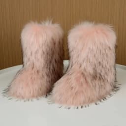 New Winter Shoes Women's Fashion Fluffy Faux Fur Boots Ladies Plush Warm Snow Boots Luxury Footwear Girls Furry Fur Booties36-45