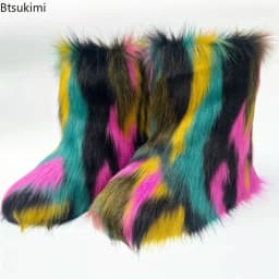 New Winter Shoes Women's Fashion Fluffy Faux Fur Boots Ladies Plush Warm Snow Boots Luxury Footwear Girls Furry Fur Booties36-45