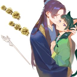 4Pcs/Set The Apothecary Diaries Pendant Badge Hairpin Maomao Choker Cosplay Emerald Gemstone Women Jewelry Valentine's Day Gift