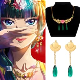 4Pcs/Set The Apothecary Diaries Pendant Badge Hairpin Maomao Choker Cosplay Emerald Gemstone Women Jewelry Valentine's Day Gift